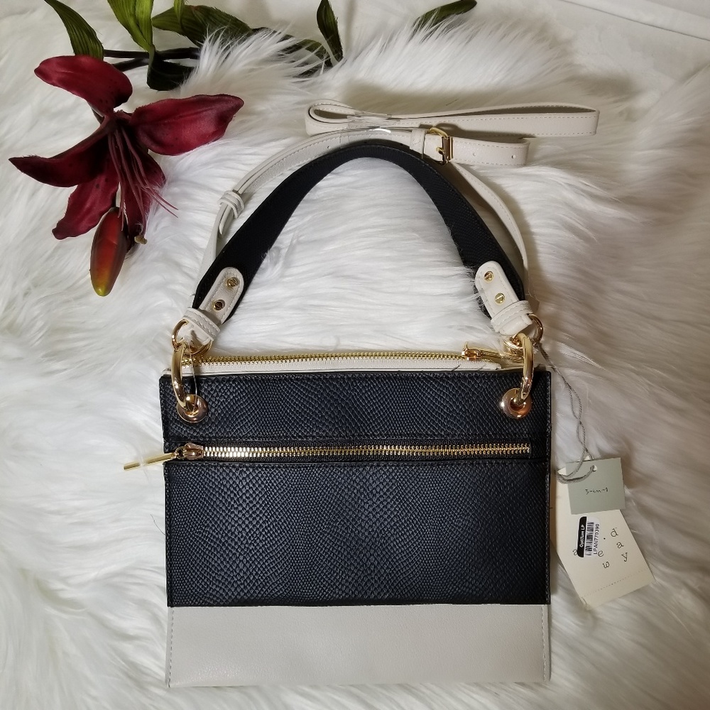 Crossbody Purse Black/ Bone Top Handle 3-in-1